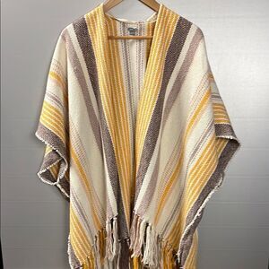 Aerie Striped Yellow and Brown Poncho One Size
